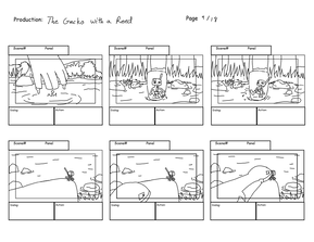 Am image of small storyboard panels for The Gecko with a Reed